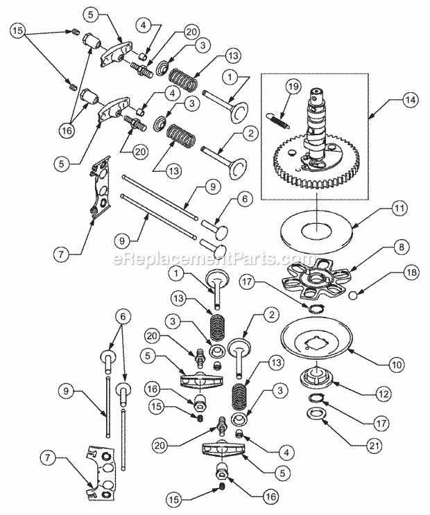 Valve/Camshaft Diagram and Parts List for 1529 13A-261H100 Cub Cadet Lawn Tractor